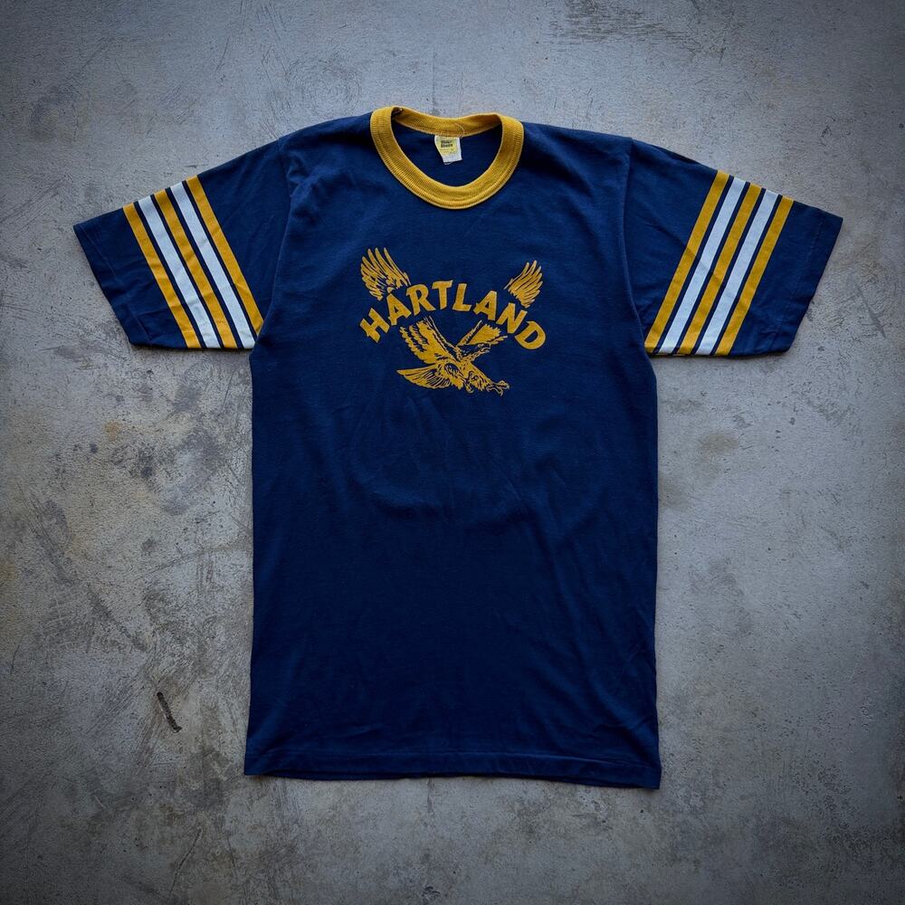 Vintage 70s Hartland Eagle Ringer Tee Navy Yellow Size M